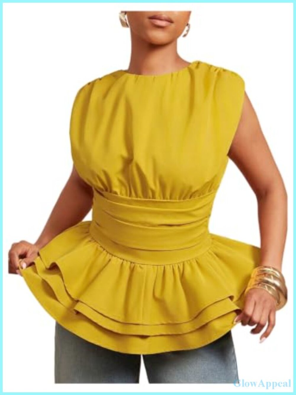 Sleeveless Peplum Blouse Ruched Ruffle Layered Top Women's Dressy
